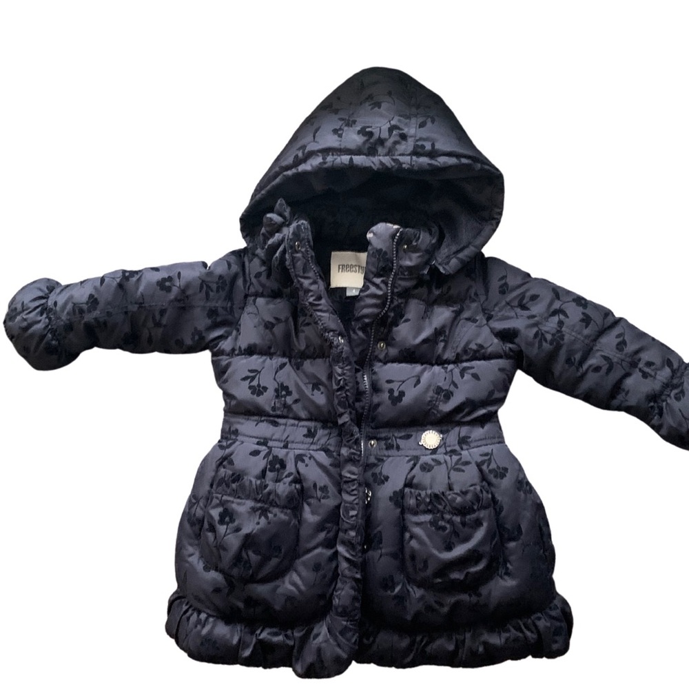 4T Navy Blue Floral Puffer Coat